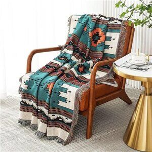 Boho Throw Blanket Southwestern Aztec Reversible Bed Couch Sofa Travel Outdoor